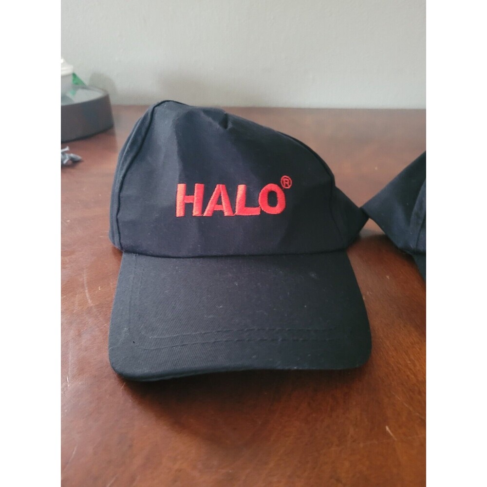 Halo Adjustable Strapback Baseball Cap/Hat Black w/Red Lettering